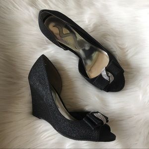 NEW NINA black sparkle wedge party dress shoes 6.5